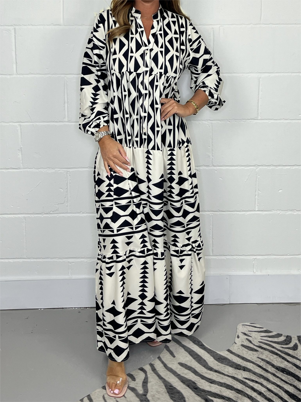 Casual Aztec Maxi Dress Cotton Blend Comfortable Fit