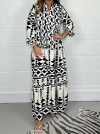 Casual Aztec Maxi Dress Cotton Blend Comfortable Fit