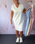 Solivelle | Solid V Neck Dress