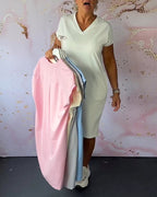 Solivelle | Solid V Neck Dress