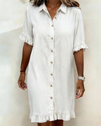 Relaxed Fit Denim Dress Knee Length Ruffled Sleeves