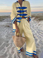 Mae | Island Style Ocean Print Oversized Shirt and Elastic Waist Pocket Trousers Set