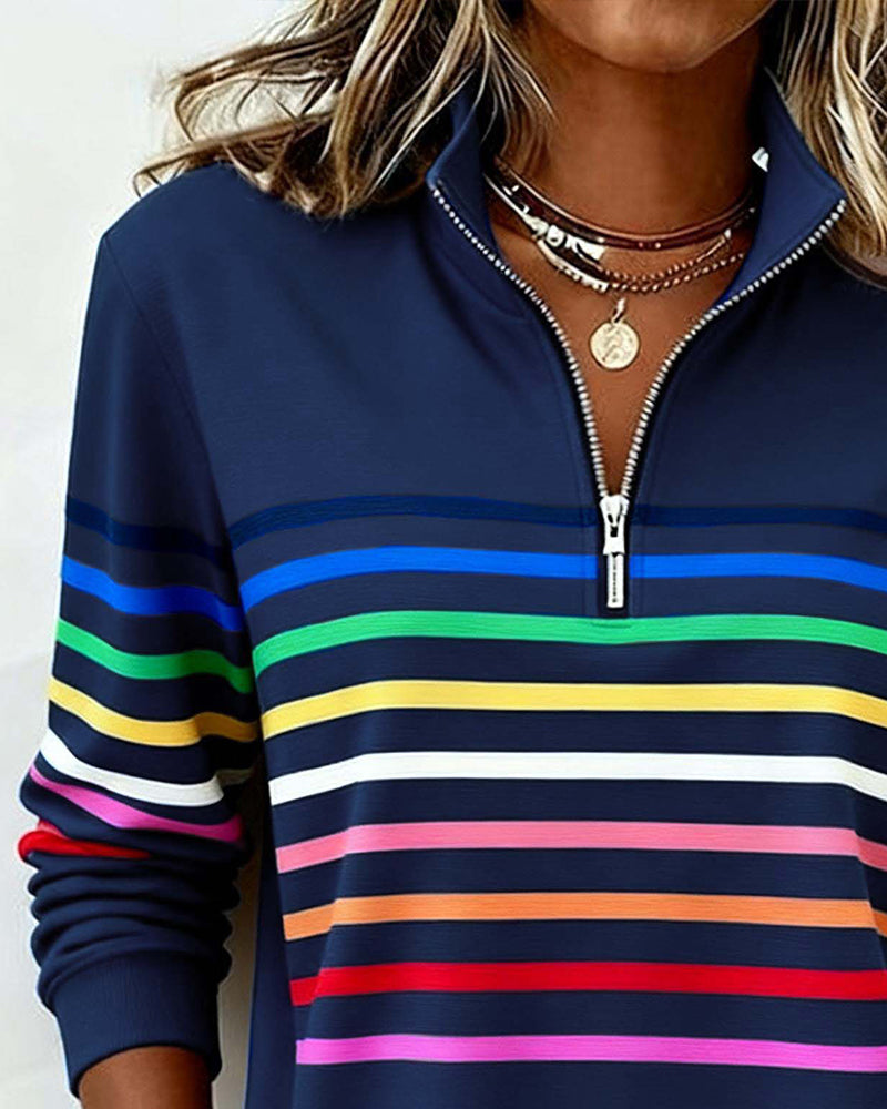 Soft Cotton Sweatshirt Relaxed Fit Colourful Stripes