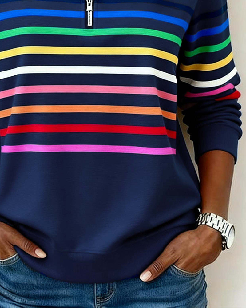 Soft Cotton Sweatshirt Relaxed Fit Colourful Stripes