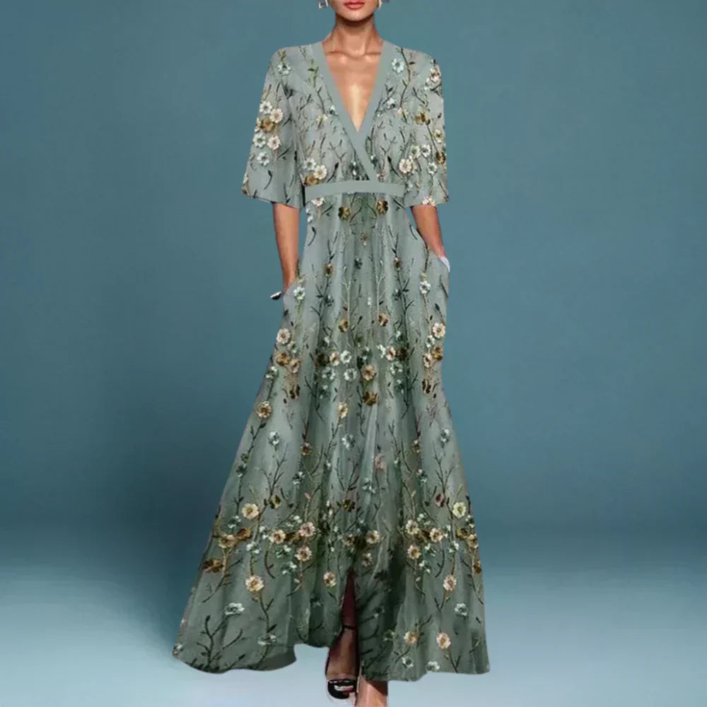 Hazel | Floral Maxi Dress with Belted V-Neck