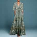 Hazel | Floral Maxi Dress with Belted V-Neck