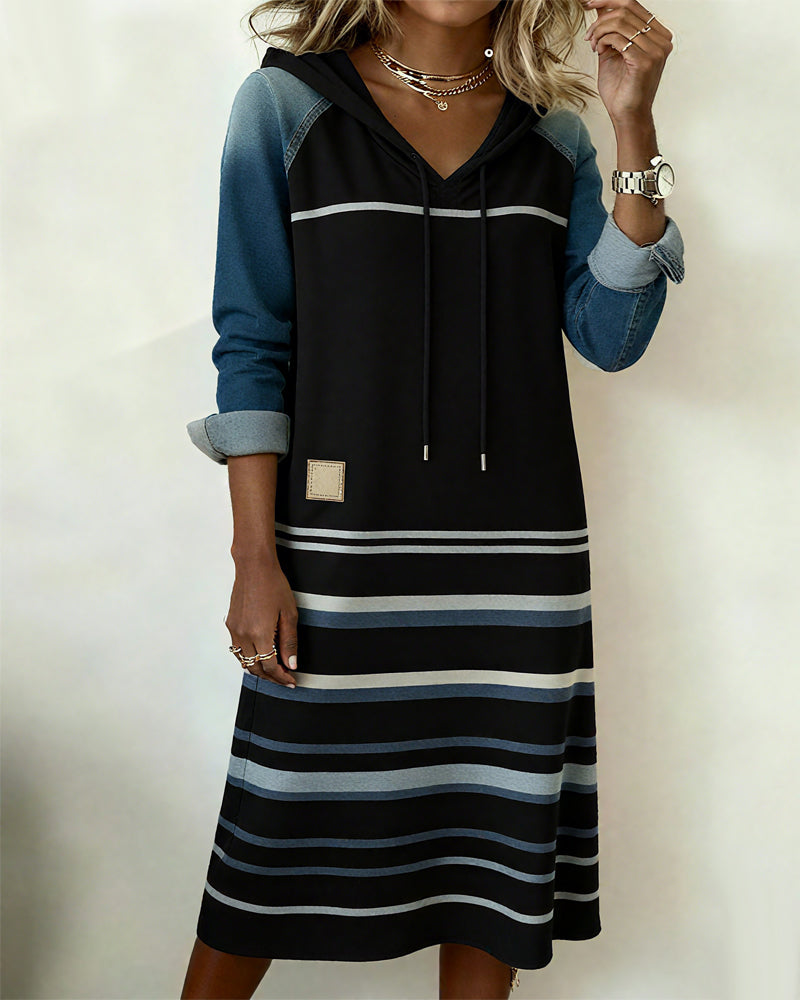 Corvania | Striped Hooded Color Mix Dress