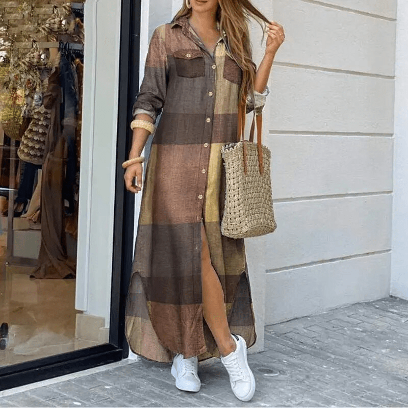 Printed Long Sleeve Dress Relaxed Fit Elegant Style