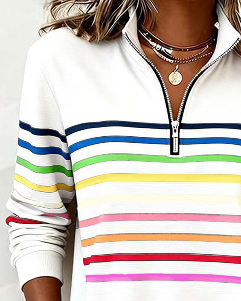 Soft Cotton Sweatshirt Relaxed Fit Colourful Stripes