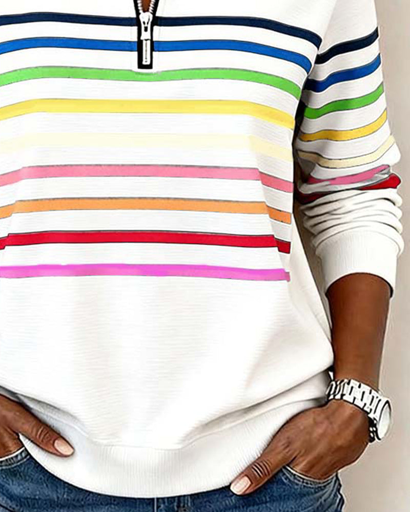 Soft Cotton Sweatshirt Relaxed Fit Colourful Stripes