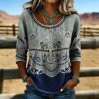 Relaxed Fit Women's Top Floral Embroidered Scoop Neck