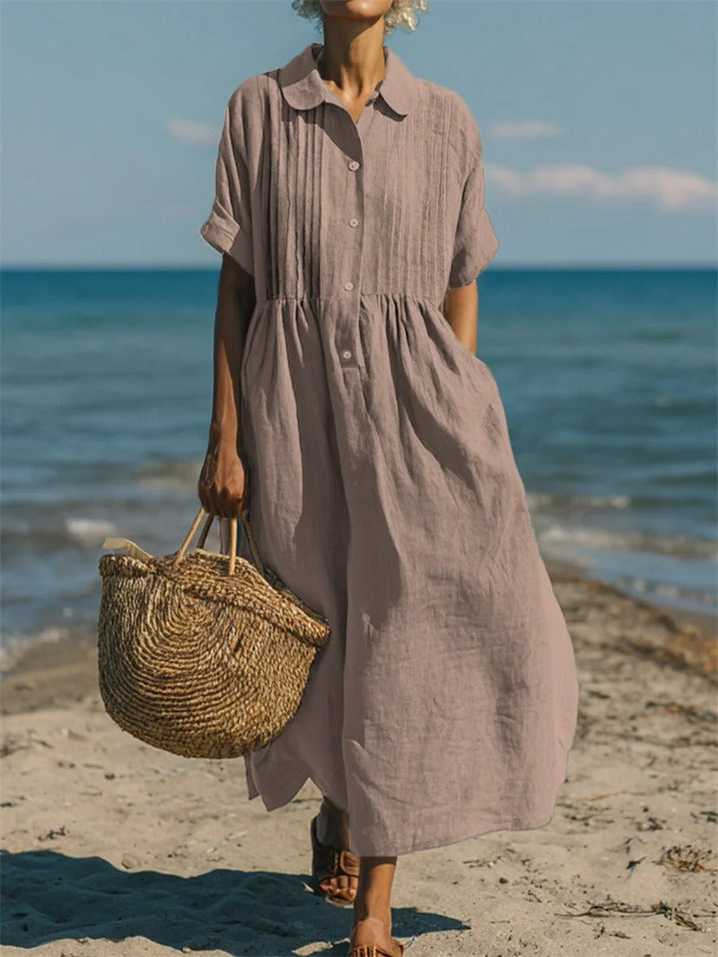 Breathable Cotton Shirt Dress Flowing Comfortable Fit