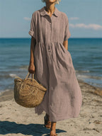 Breathable Cotton Shirt Dress Flowing Comfortable Fit