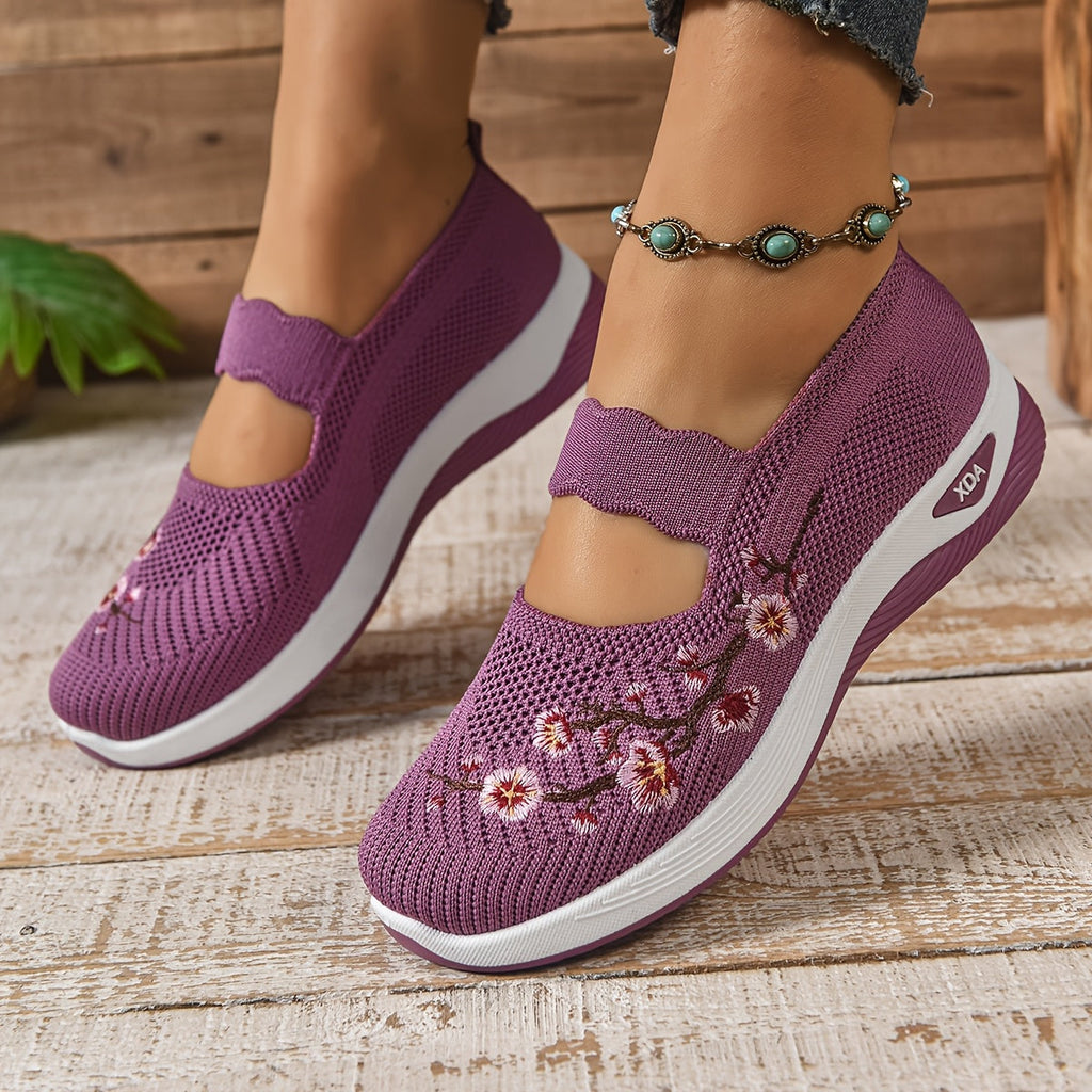 Breathable Slip On Shoes Lightweight Floral Mesh