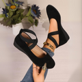 Black Suede Women Flats Low Wedge Heel Elegant Design