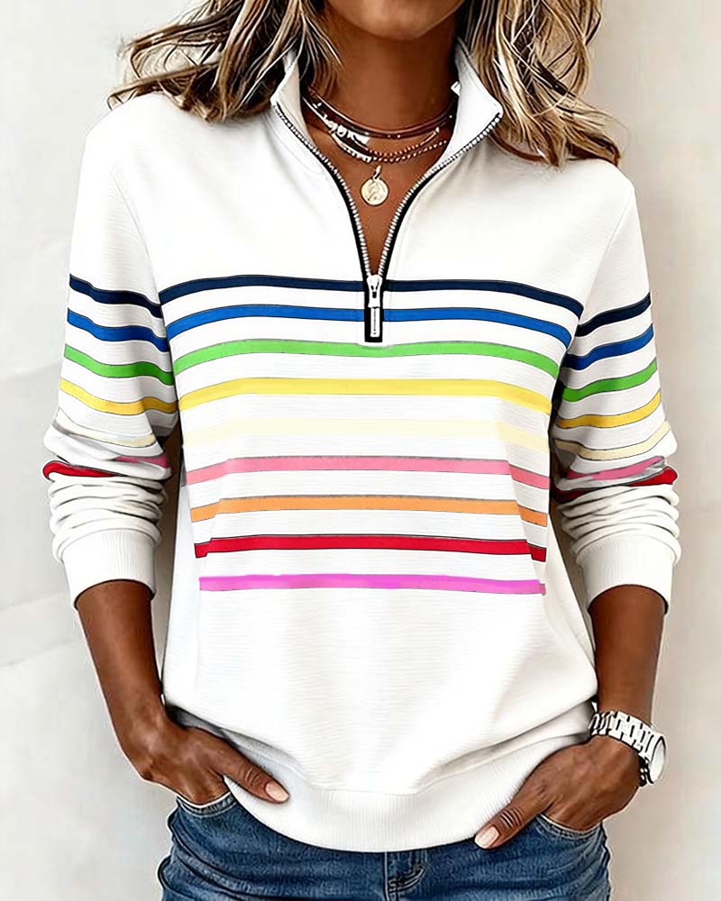 Soft Cotton Sweatshirt Relaxed Fit Colourful Stripes