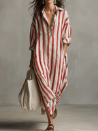 Lightweight Striped Shirt Dress Breathable Loose Fit