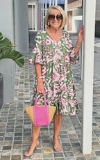 Floral V Neck Dress Relaxed Fit Knee Length