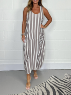 Cotton Blend Oversize Tie Pocket Dress Casual Style