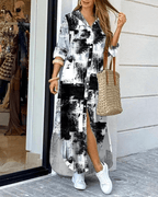 Printed Long Sleeve Dress Relaxed Fit Elegant Style