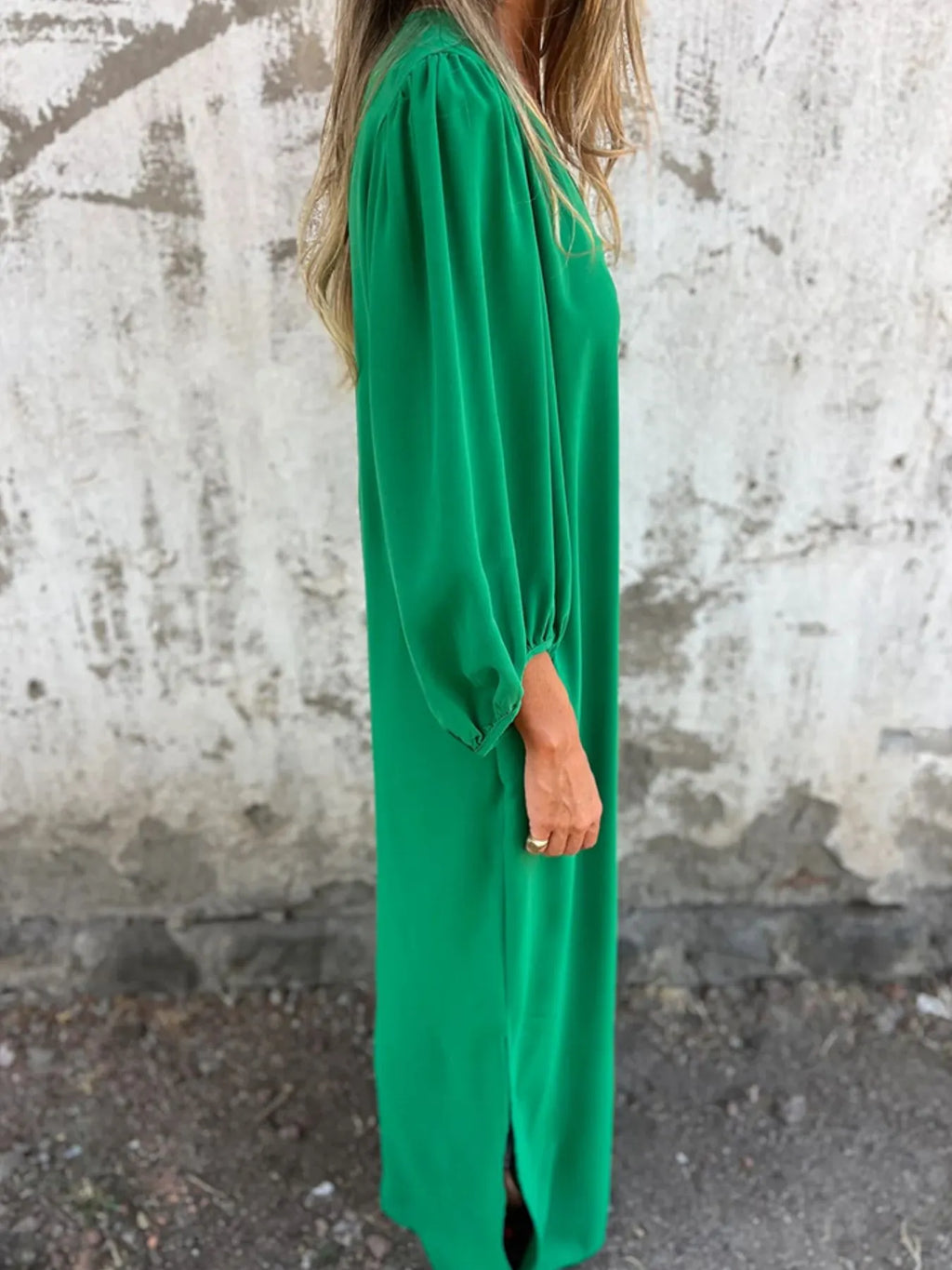 Loose Fit V Neck Balloon Sleeve Ankle Dress