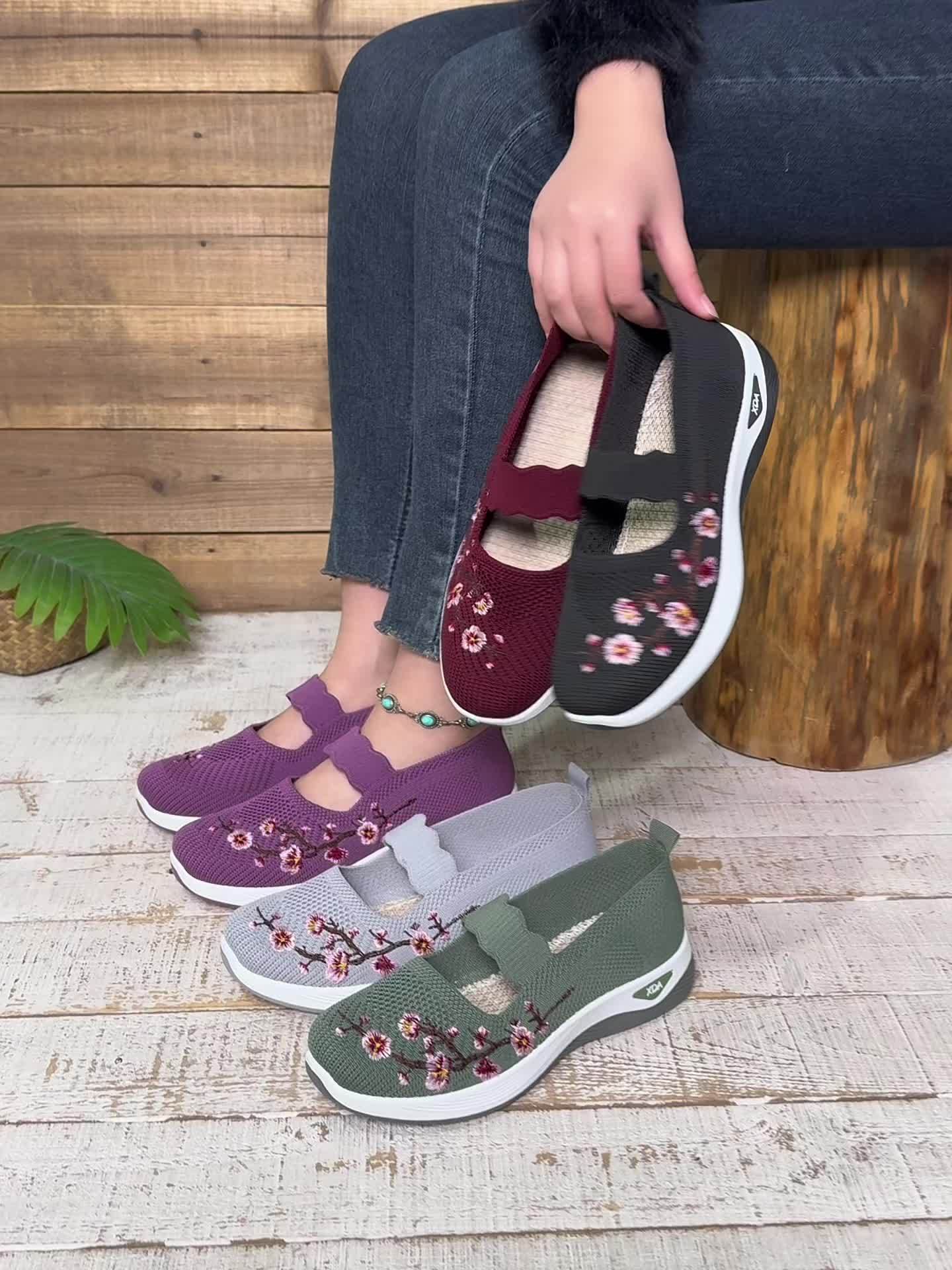 Breathable Slip On Shoes Lightweight Floral Mesh