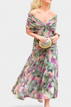 Elegant Knee Length Dress Deep V Neck Ruched Waist