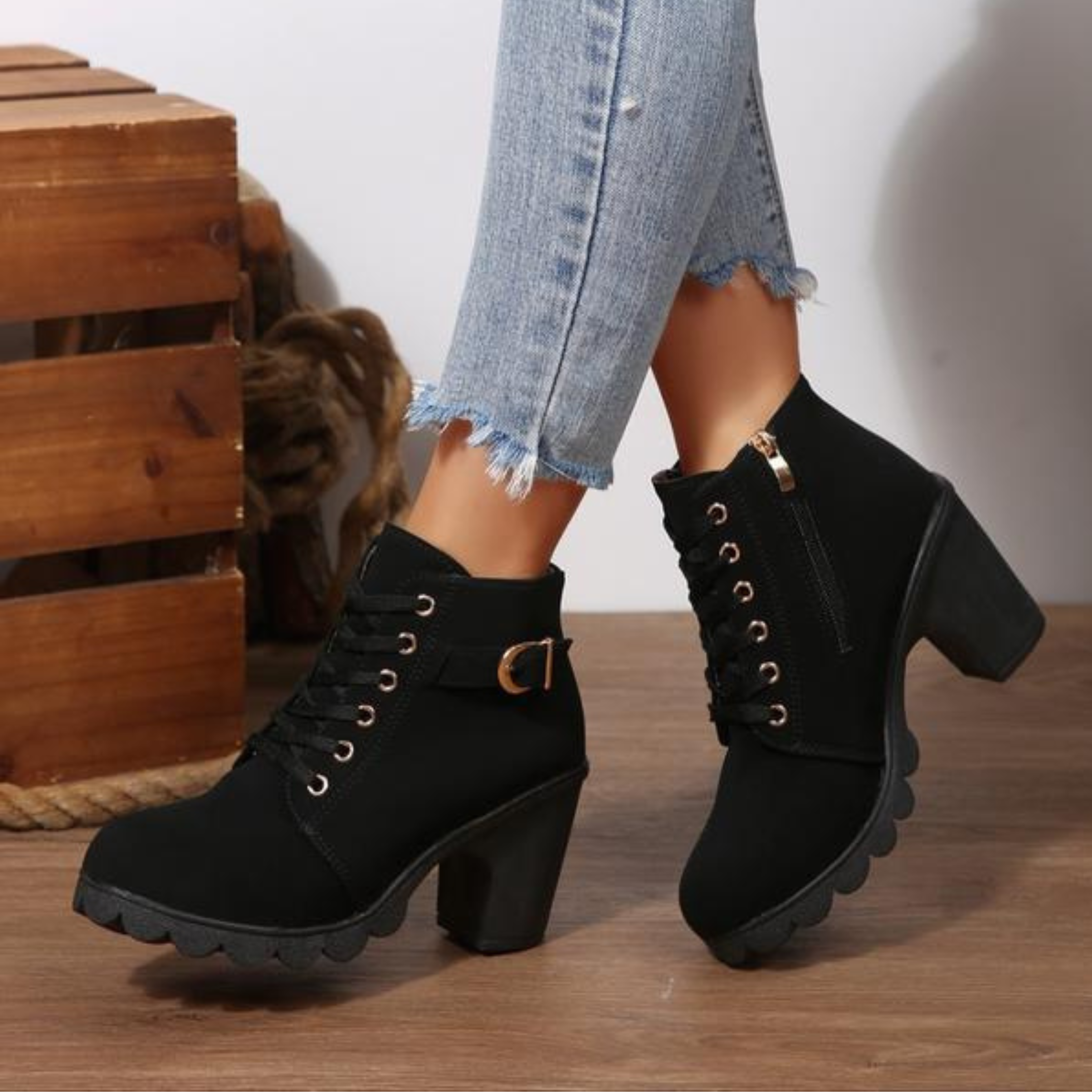 Lurevanna | Chic Lace Up Buckle Ankle Boots