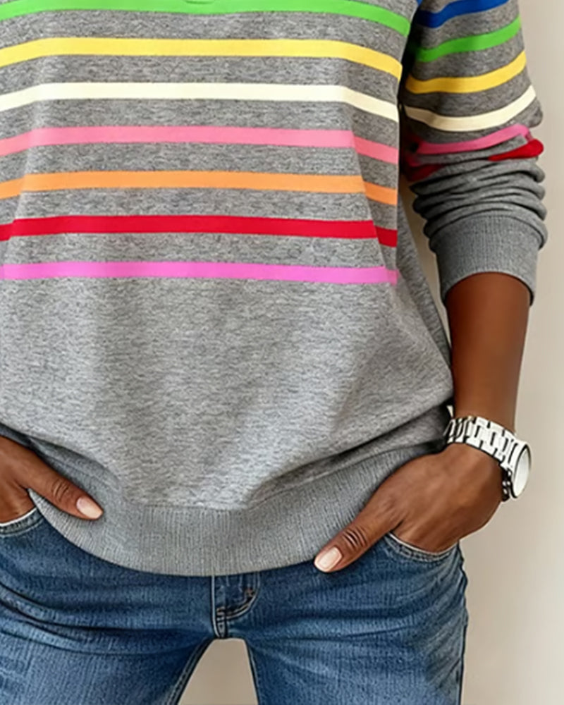 Soft Cotton Sweatshirt Relaxed Fit Colourful Stripes