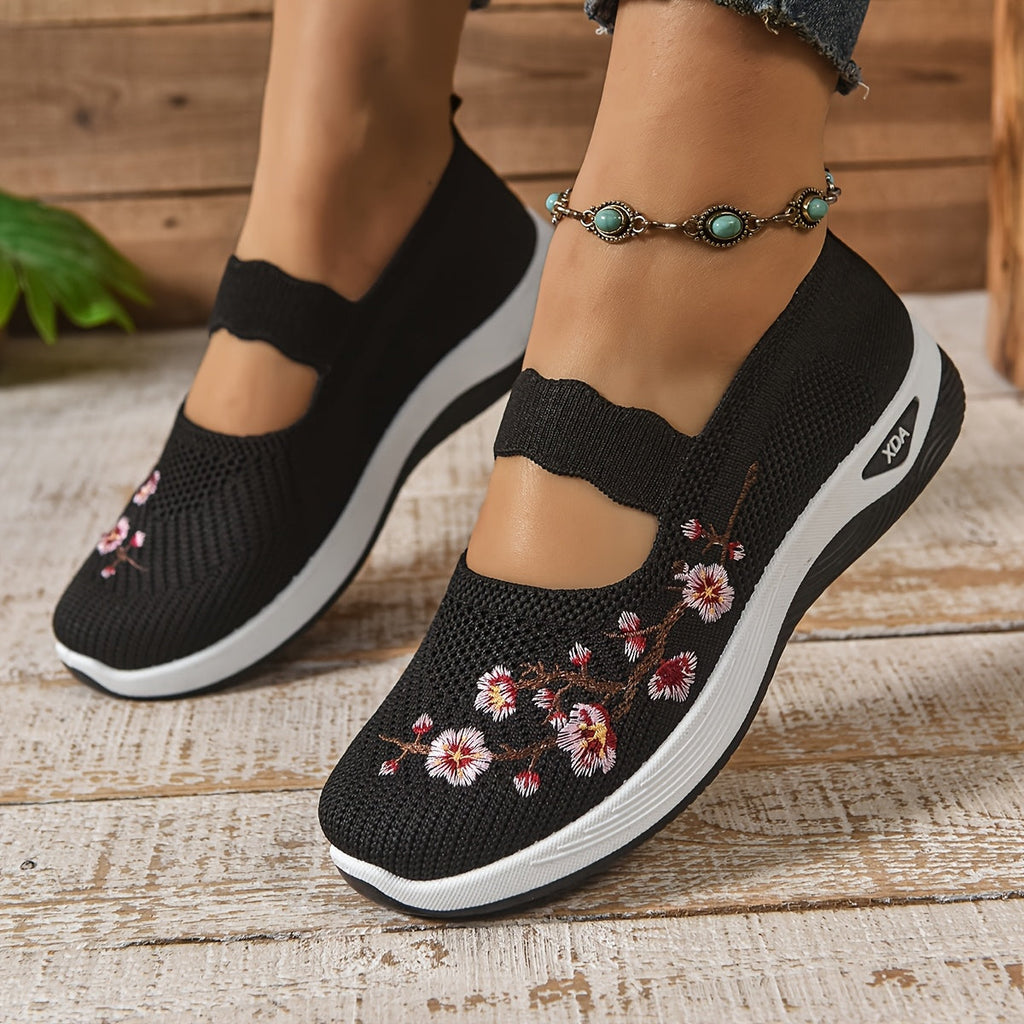 Breathable Slip On Shoes Lightweight Floral Mesh
