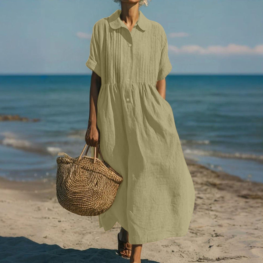 Breathable Cotton Shirt Dress Flowing Comfortable Fit