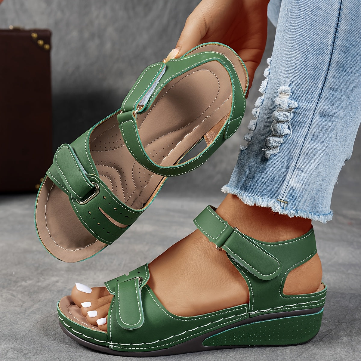 Red Wedge Sandals Comfortable Adjustable Straps