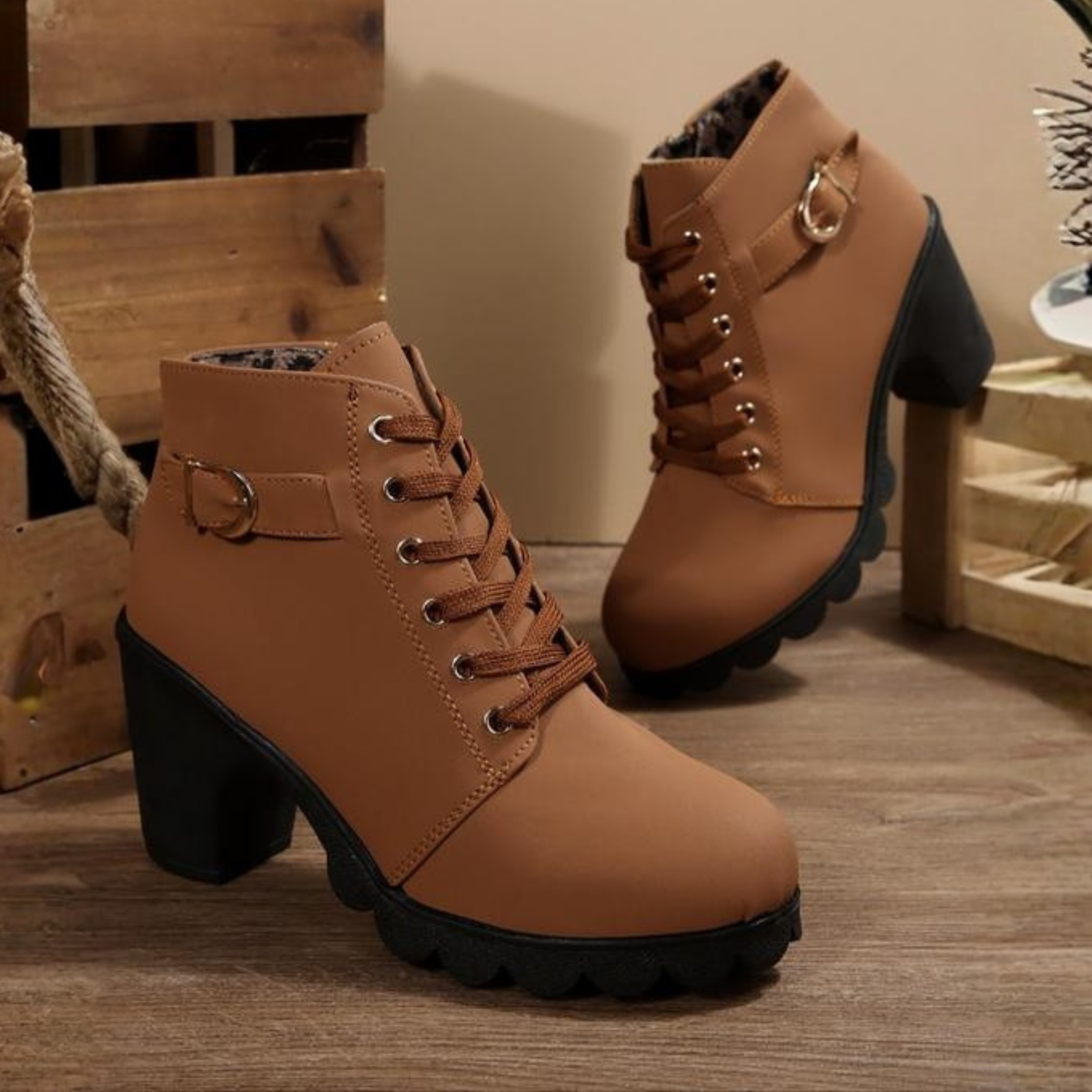 Lurevanna | Chic Lace Up Buckle Ankle Boots