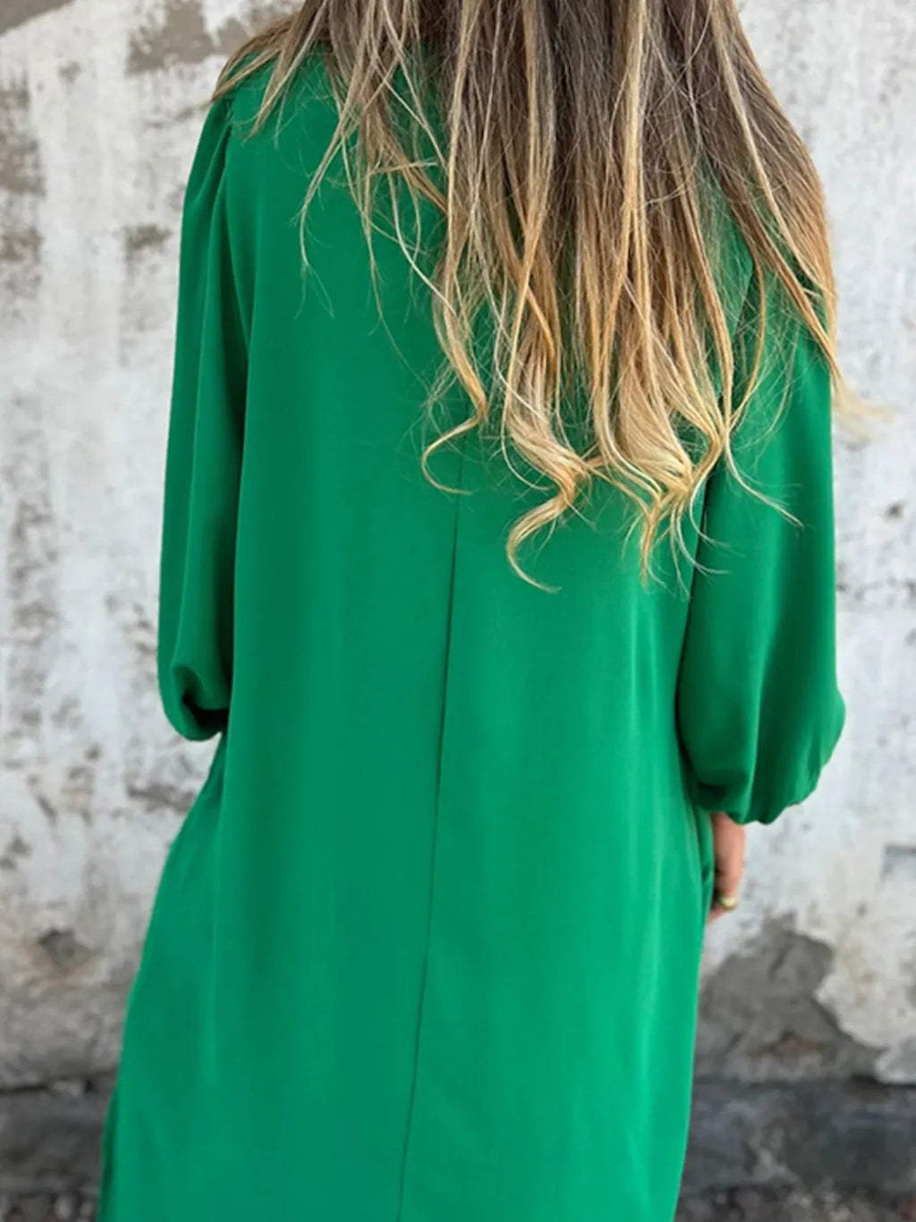 Loose Fit V Neck Balloon Sleeve Ankle Dress