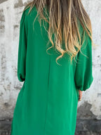 Loose Fit V Neck Balloon Sleeve Ankle Dress