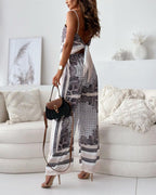 Helen | Vacation Ready Stylish Lace-Up Vest & Trousers Two-Piece Set Dress