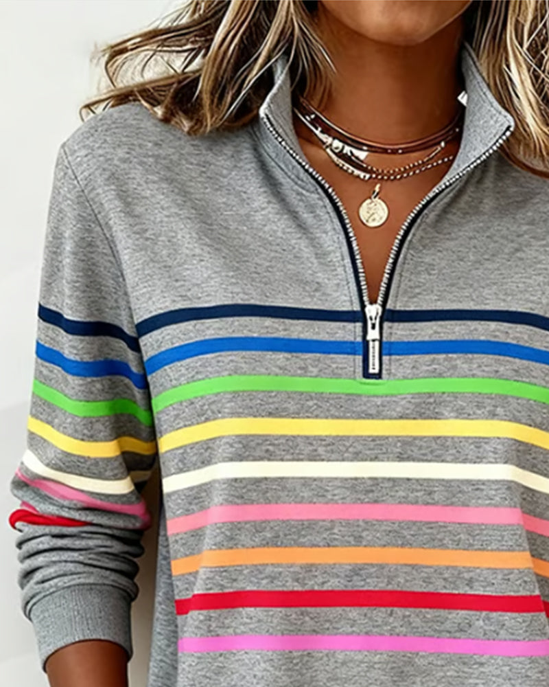 Soft Cotton Sweatshirt Relaxed Fit Colourful Stripes