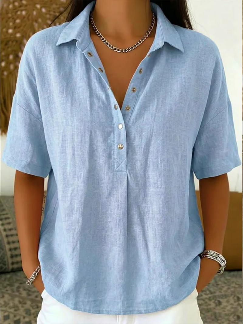 Relaxed Fit Short Sleeve Shirt Lightweight Cotton Blend