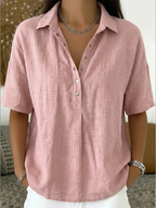 Relaxed Fit Short Sleeve Shirt Lightweight Cotton Blend