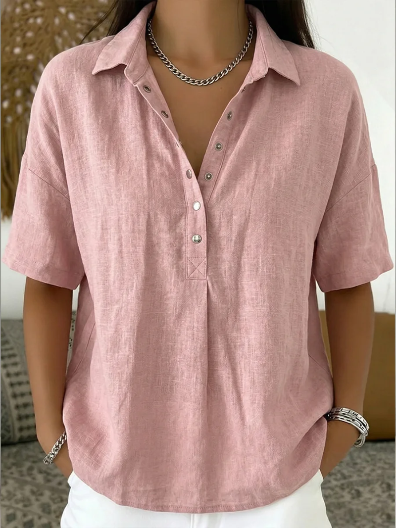 Relaxed Fit Short Sleeve Shirt Lightweight Cotton Blend