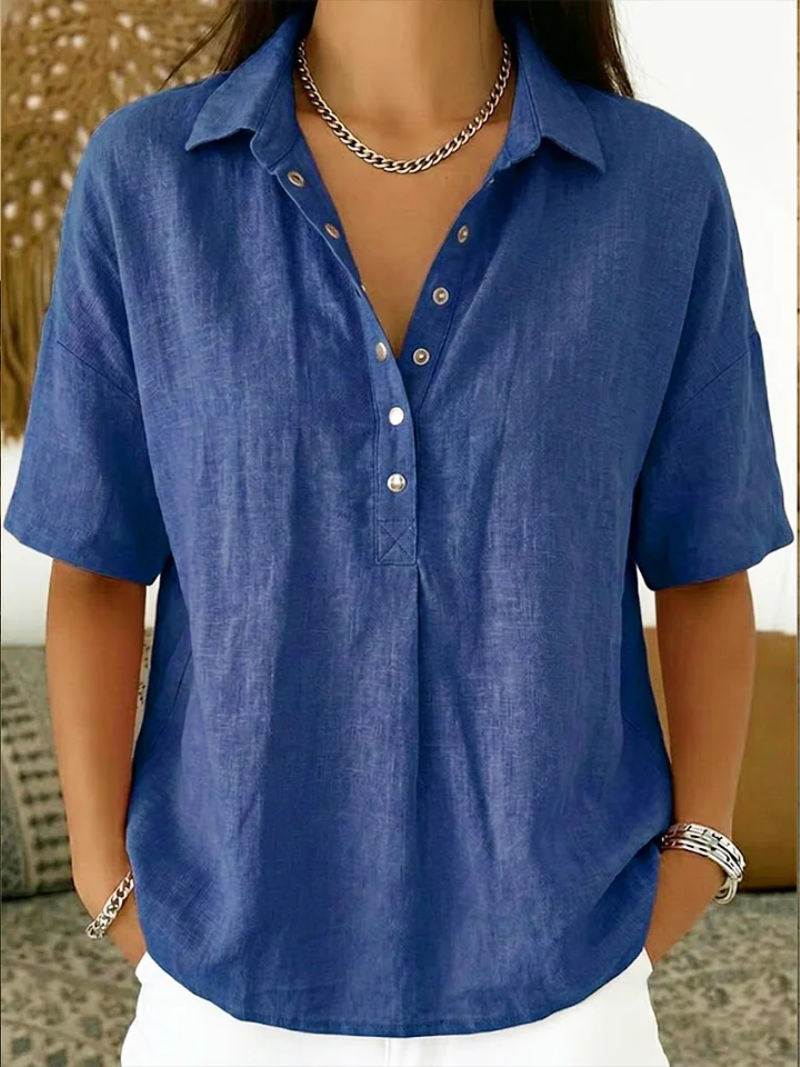 Relaxed Fit Short Sleeve Shirt Lightweight Cotton Blend