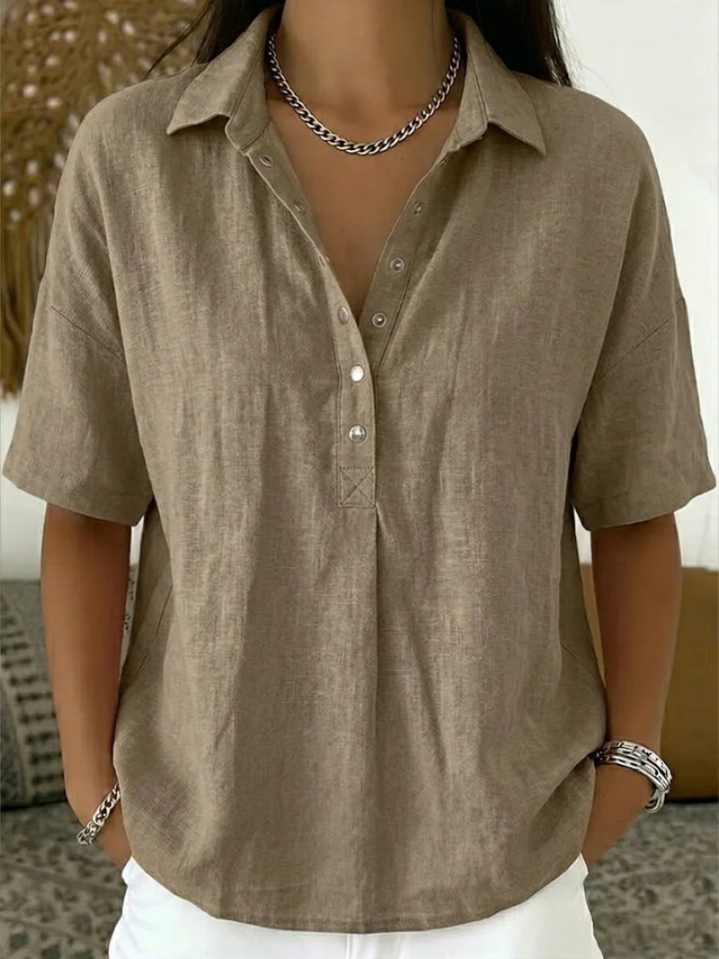Relaxed Fit Short Sleeve Shirt Lightweight Cotton Blend