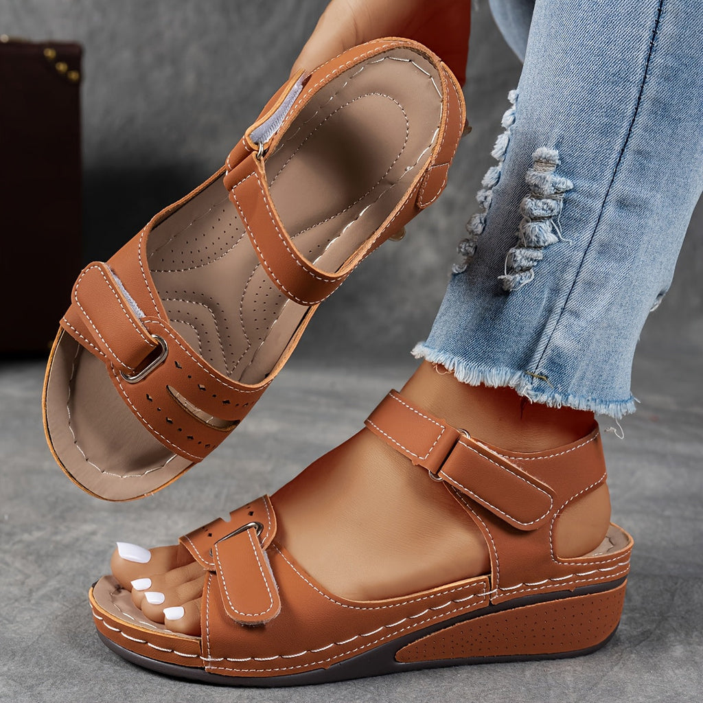 Red Wedge Sandals Comfortable Adjustable Straps