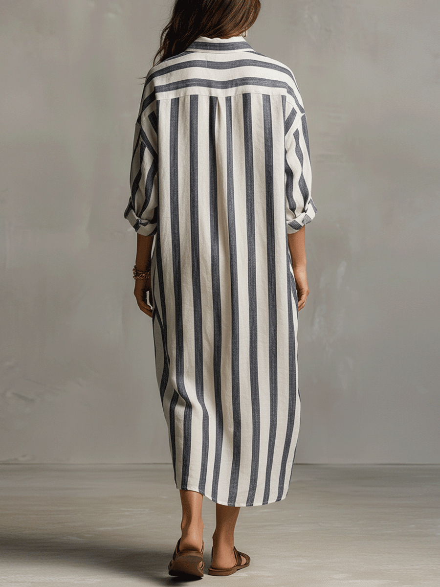 Lightweight Striped Shirt Dress Breathable Loose Fit