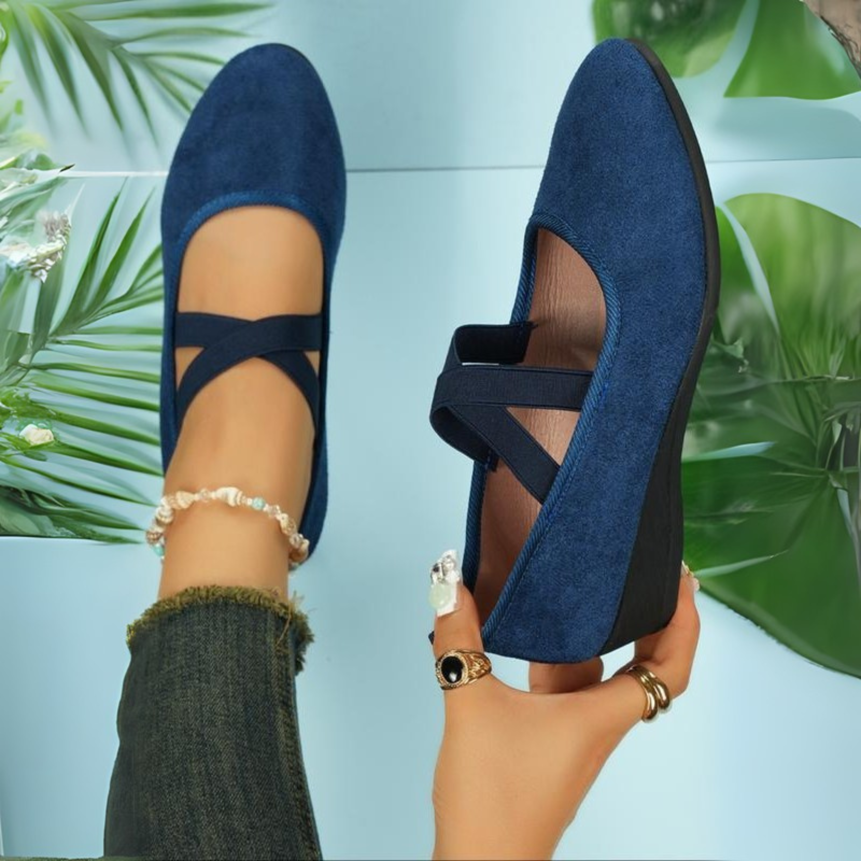 Black Suede Women Flats Low Wedge Heel Elegant Design