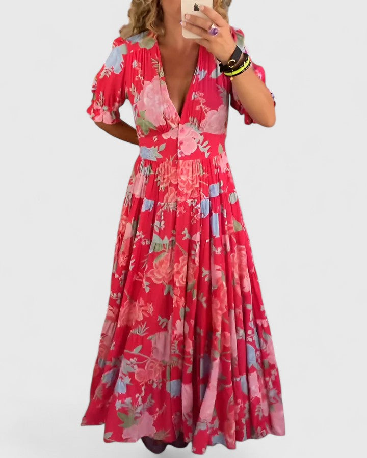 Minelda – V-Neck Floral Dress