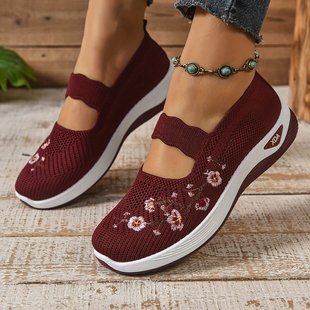 Breathable Slip On Shoes Lightweight Floral Mesh