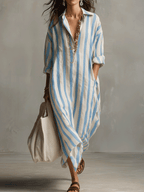 Lightweight Striped Shirt Dress Breathable Loose Fit