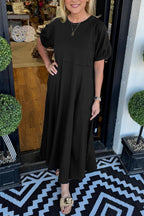 Chic Puff Sleeve Round Neck Maxi Dress
