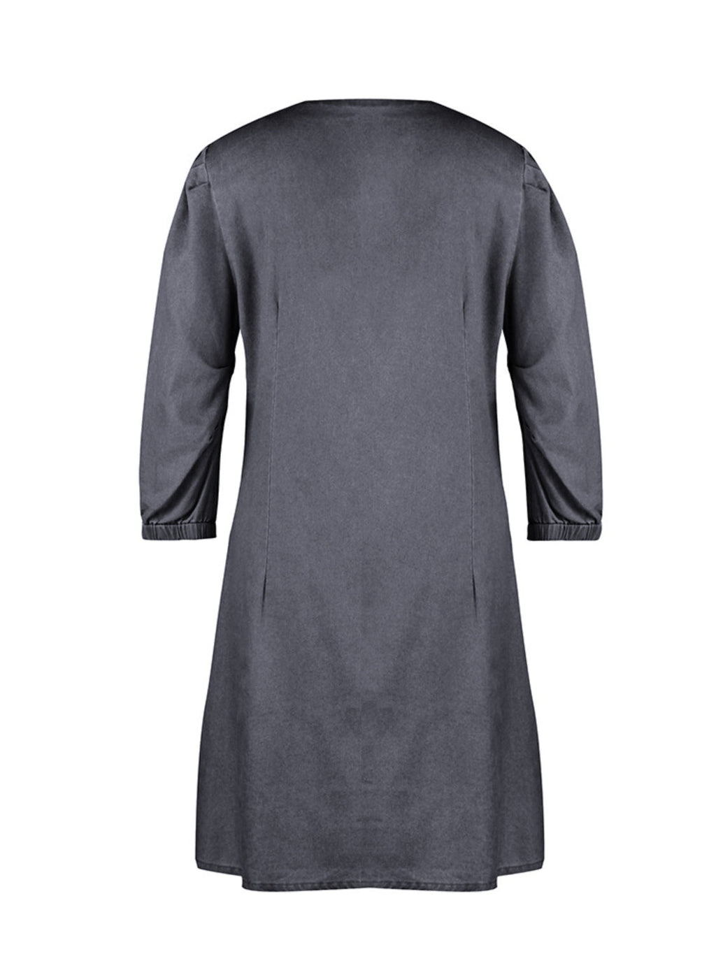 Soft Denim V Neck Dress Puff Sleeve Above Knee